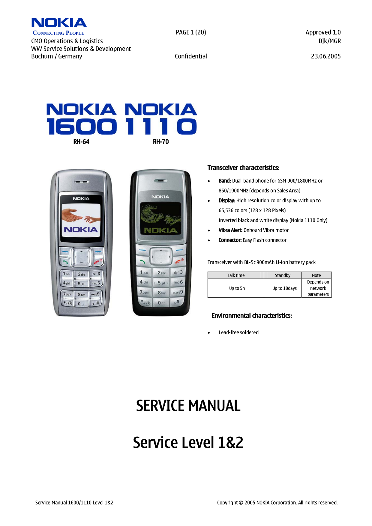 Download free pdf for Nokia 1110 Cell Phone manual